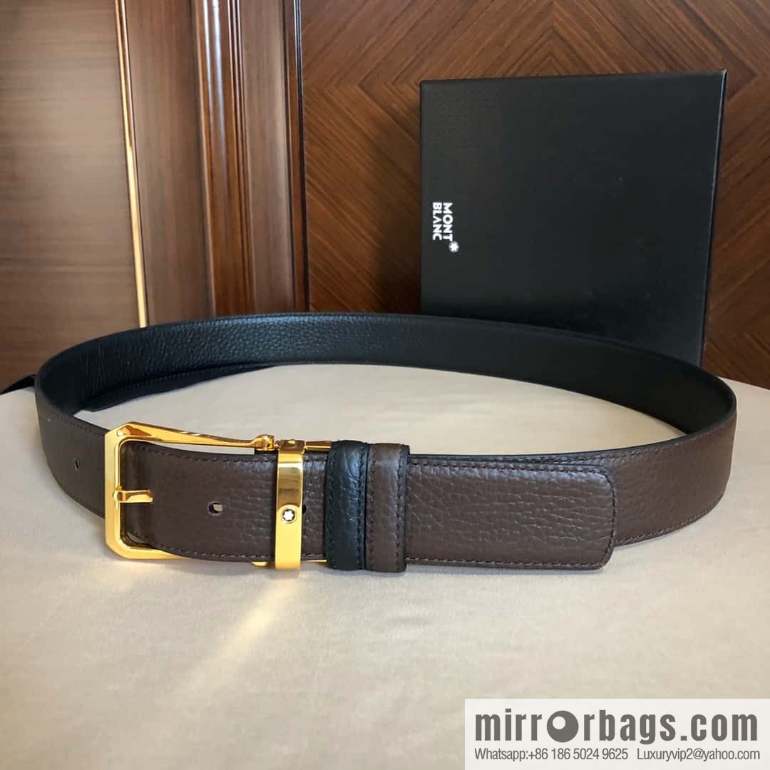 MONTBLANC Montblanc, pin metal buckle, first layer cowhide lychee pattern belt 3.5cm