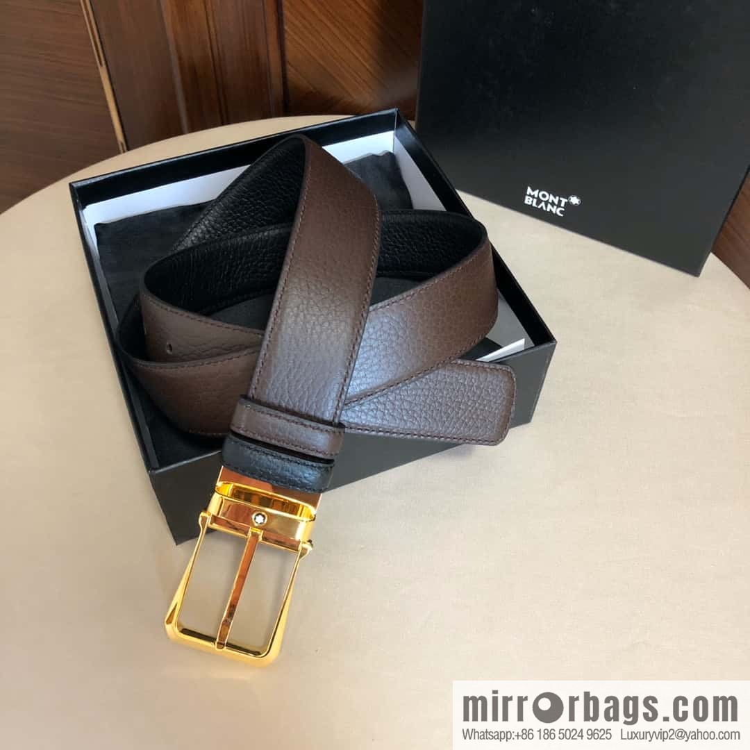 MONTBLANC Montblanc, pin metal buckle, first layer cowhide lychee pattern belt 3.5cm