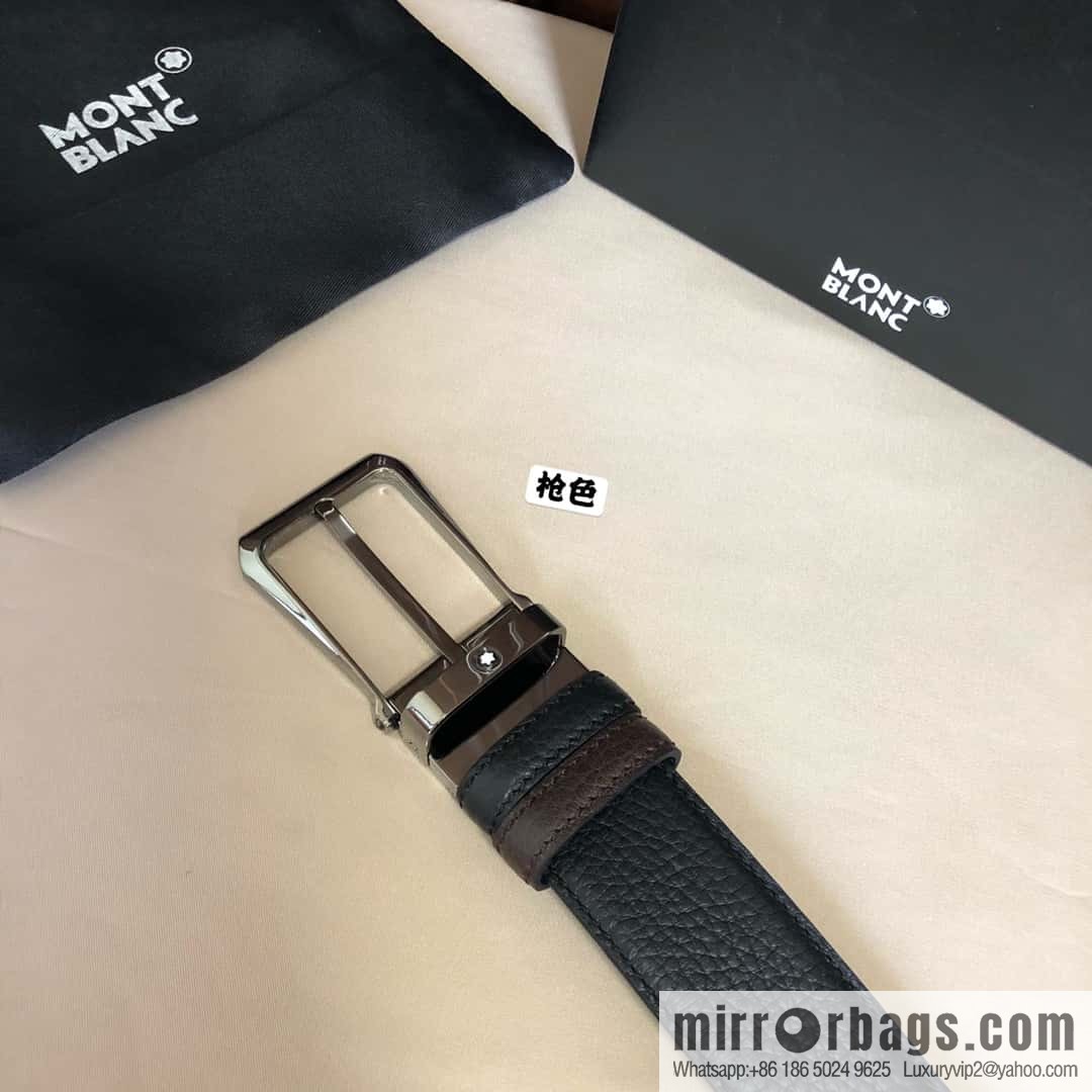 MONTBLANC Montblanc, pin metal buckle, first layer cowhide lychee pattern belt 3.5cm