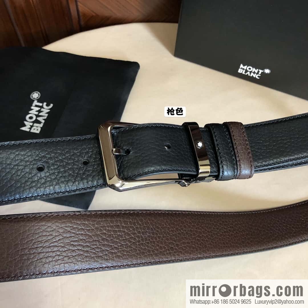 MONTBLANC Montblanc, pin metal buckle, first layer cowhide lychee pattern belt 3.5cm