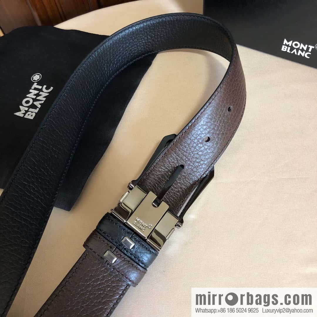 MONTBLANC Montblanc, pin metal buckle, first layer cowhide lychee pattern belt 3.5cm