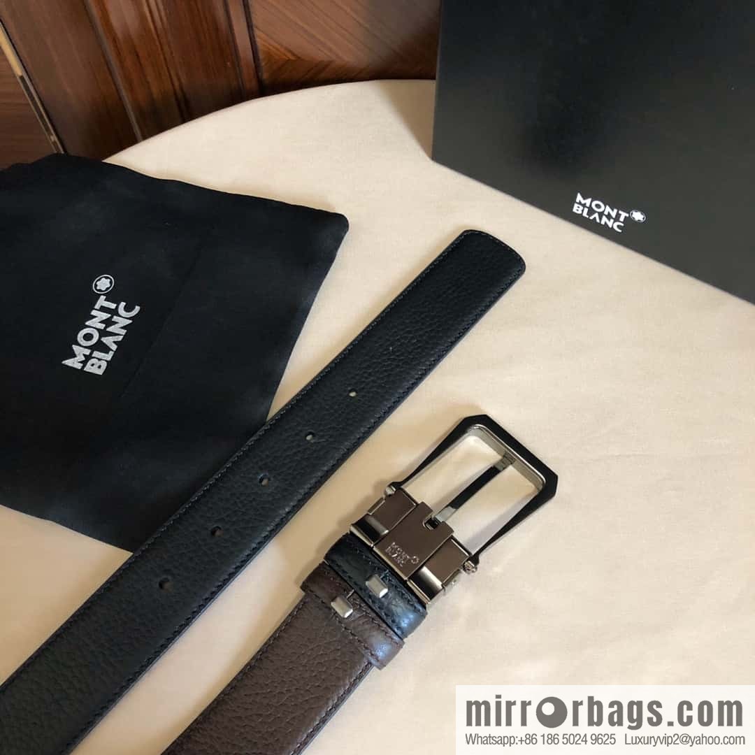 MONTBLANC Montblanc, pin metal buckle, first layer cowhide lychee pattern belt 3.5cm