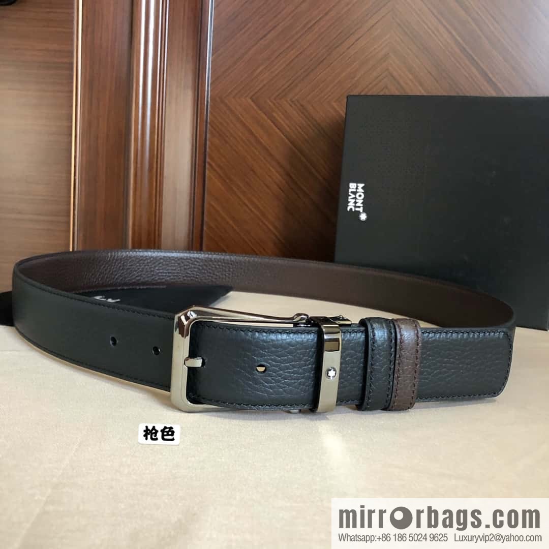 MONTBLANC Montblanc, pin metal buckle, first layer cowhide lychee pattern belt 3.5cm