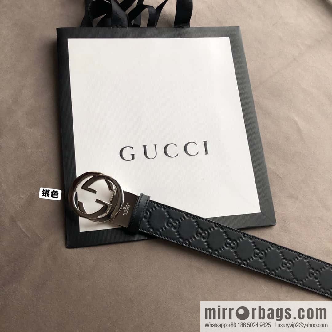 Gucci Gucci Men's First Layer Cowhide Embossed Metal Rotary Buckle Belt 3.5cm