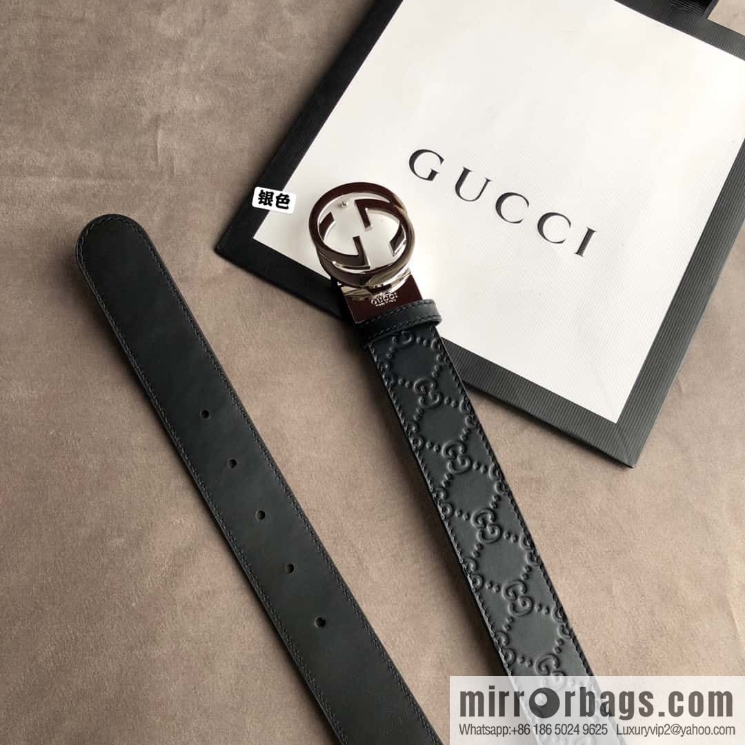 Gucci Gucci Men's First Layer Cowhide Embossed Metal Rotary Buckle Belt 3.5cm