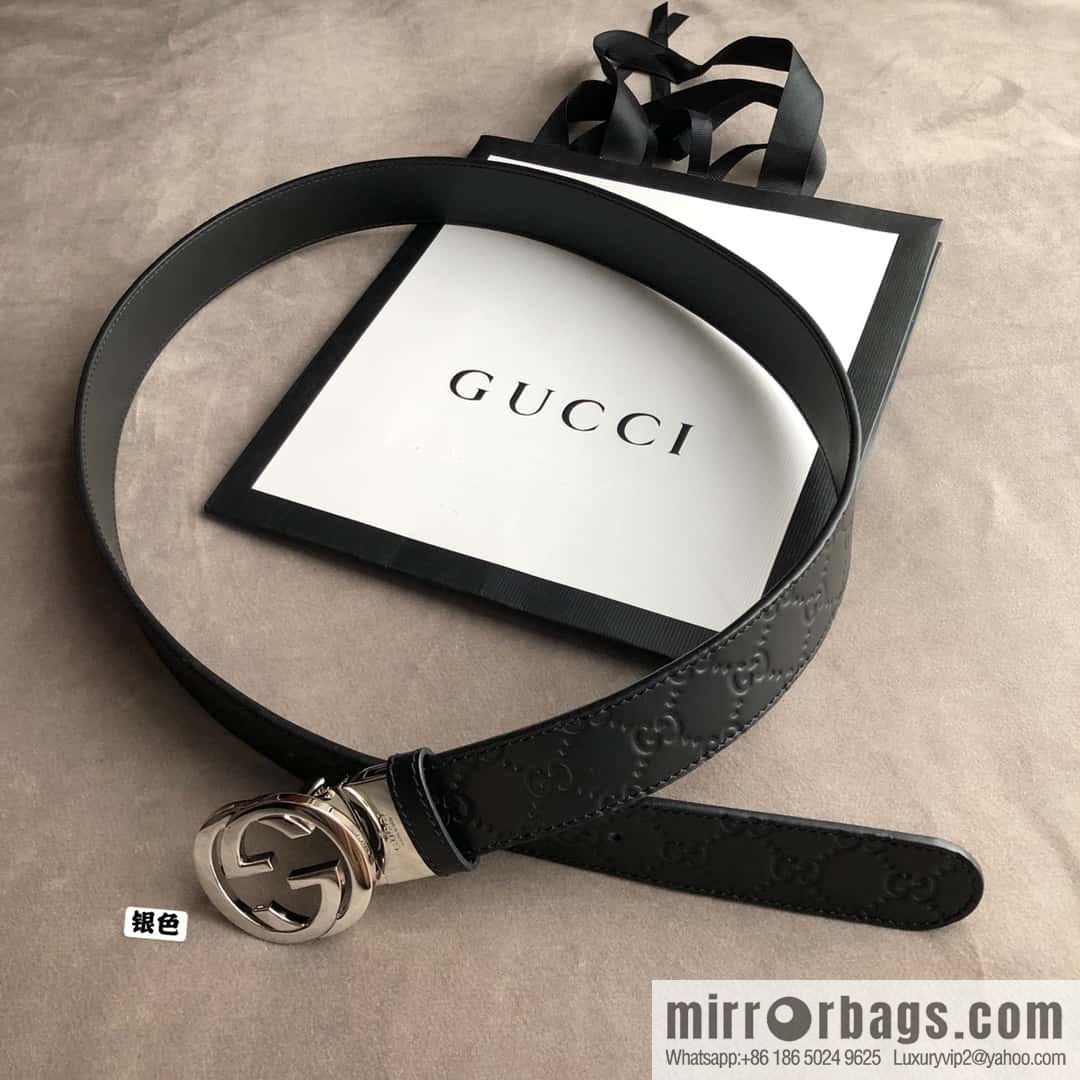 Gucci Gucci Men's First Layer Cowhide Embossed Metal Rotary Buckle Belt 3.5cm