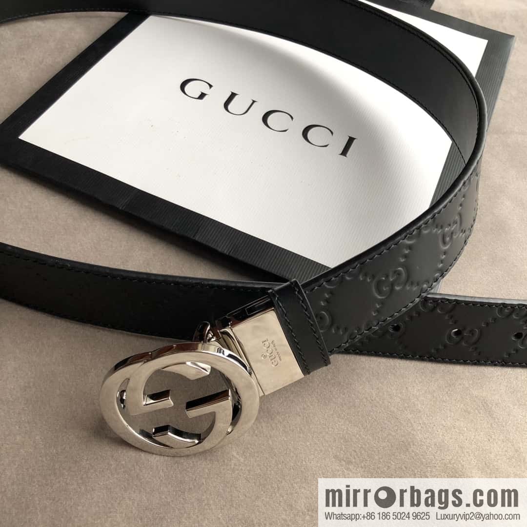 Gucci Gucci Men's First Layer Cowhide Embossed Metal Rotary Buckle Belt 3.5cm