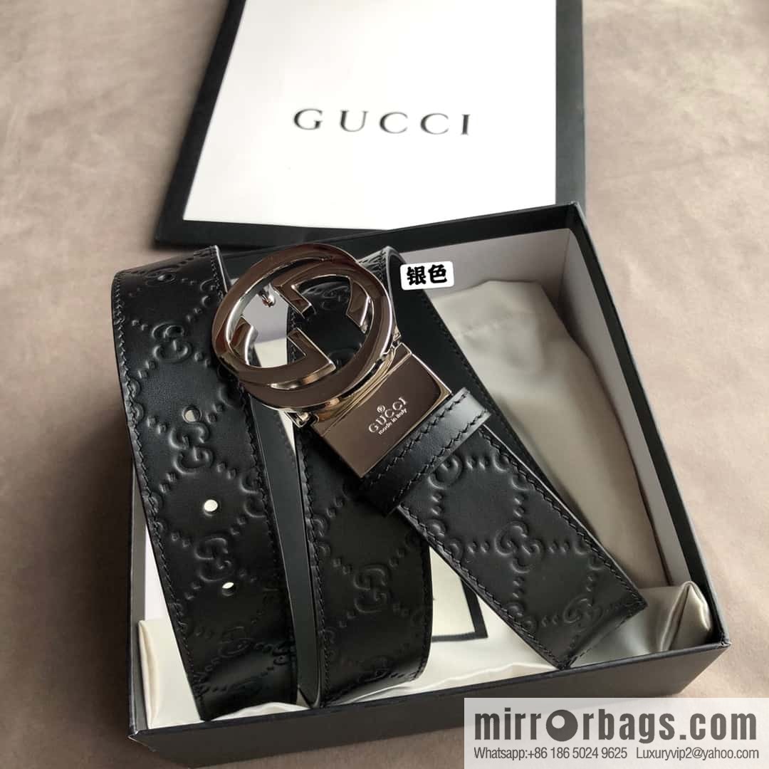 Gucci Gucci Men's First Layer Cowhide Embossed Metal Rotary Buckle Belt 3.5cm