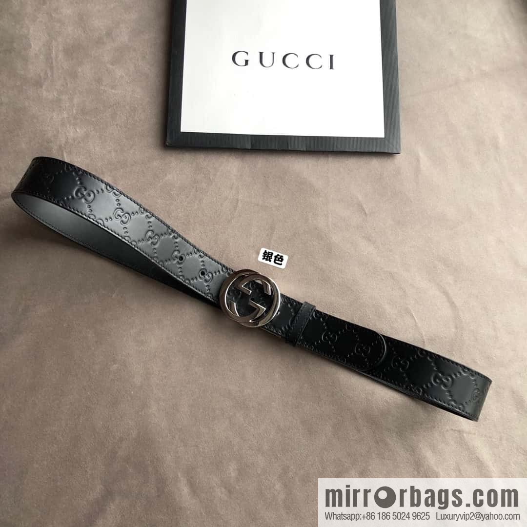 Gucci Gucci Men's First Layer Cowhide Embossed Metal Rotary Buckle Belt 3.5cm