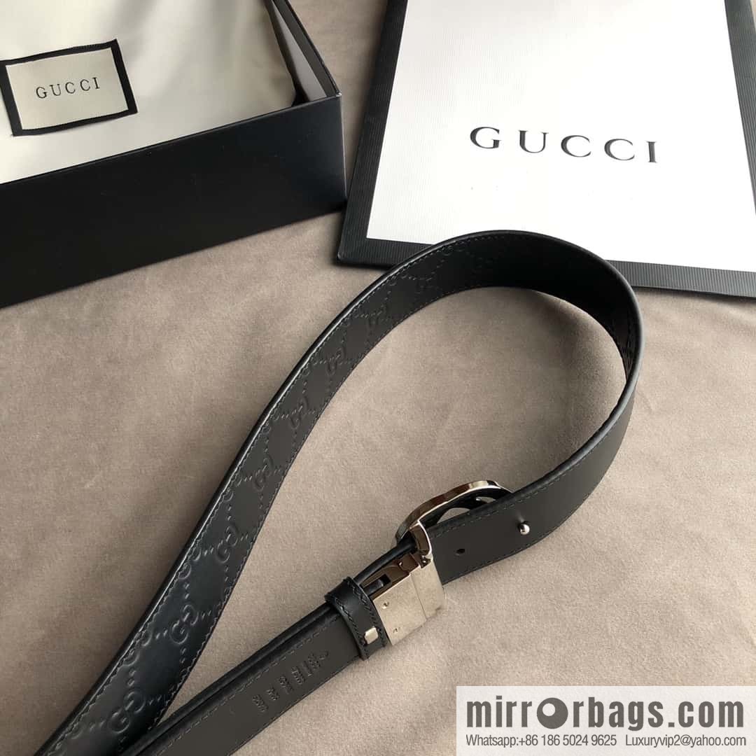 Gucci Gucci Men's First Layer Cowhide Embossed Metal Rotary Buckle Belt 3.5cm