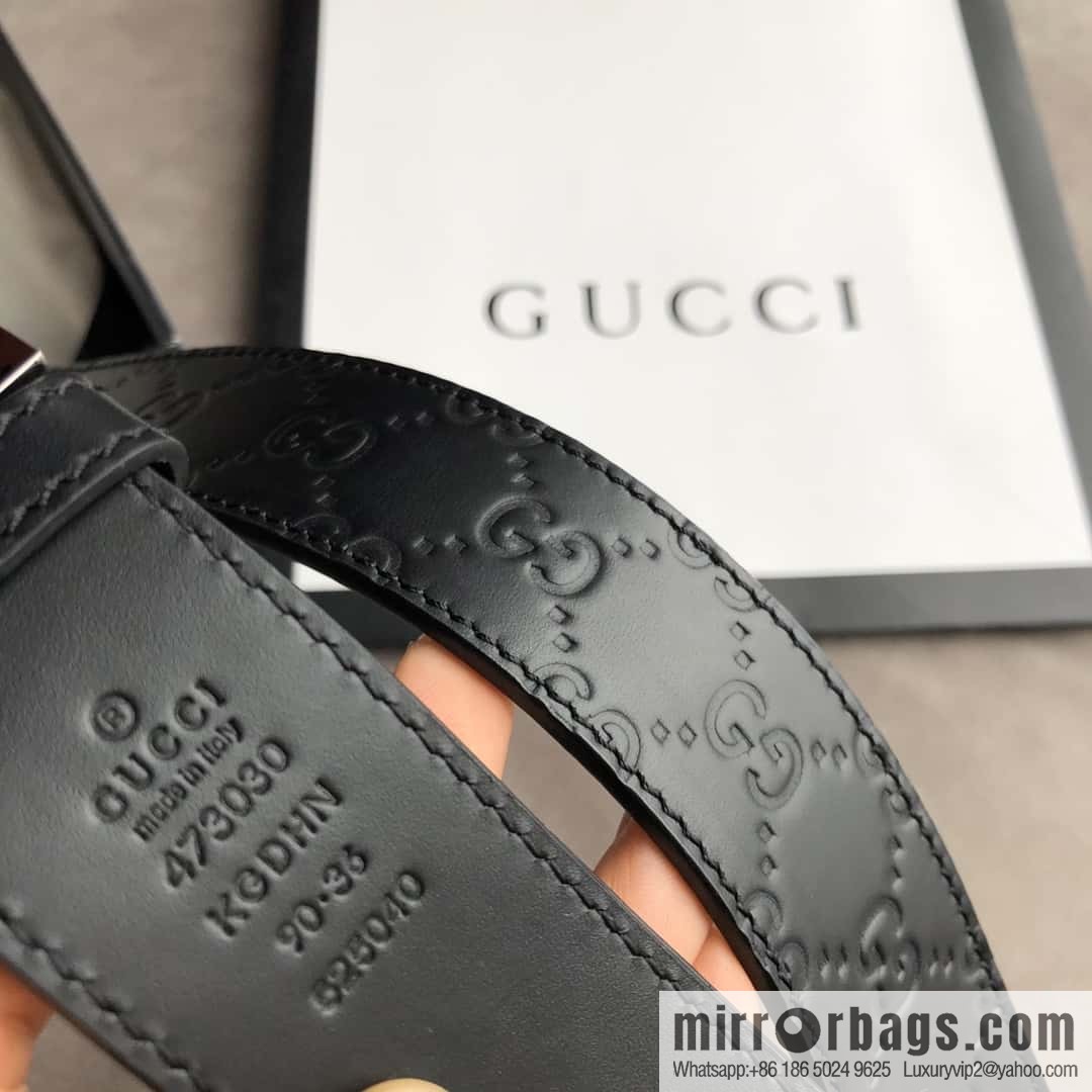 Gucci Gucci Men's First Layer Cowhide Embossed Metal Rotary Buckle Belt 3.5cm