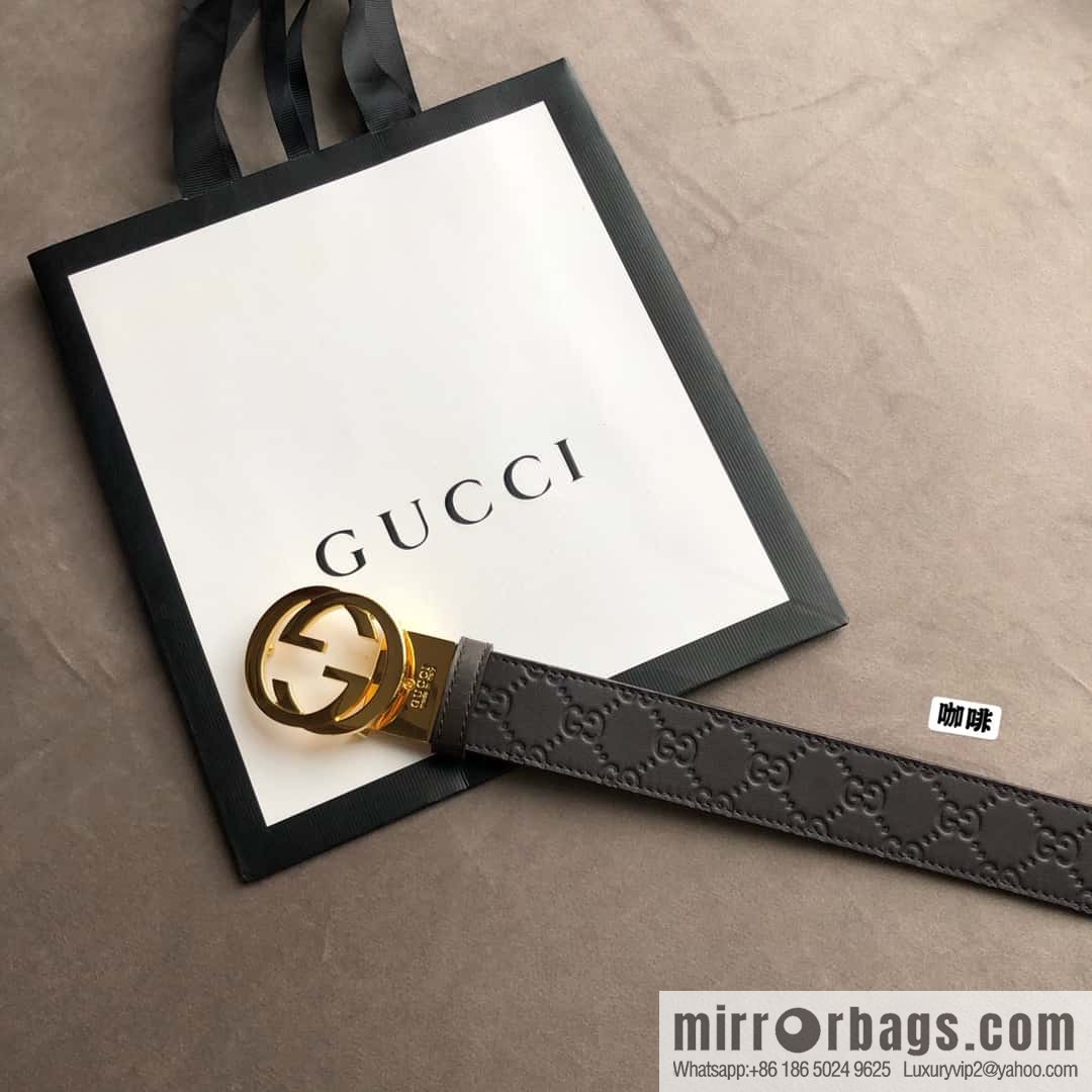 Gucci Gucci Men's First Layer Cowhide Embossed Metal Rotary Buckle Belt 3.5cm