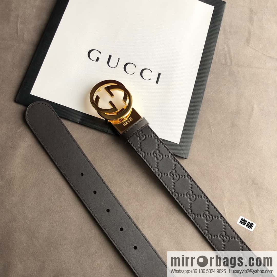 Gucci Gucci Men's First Layer Cowhide Embossed Metal Rotary Buckle Belt 3.5cm