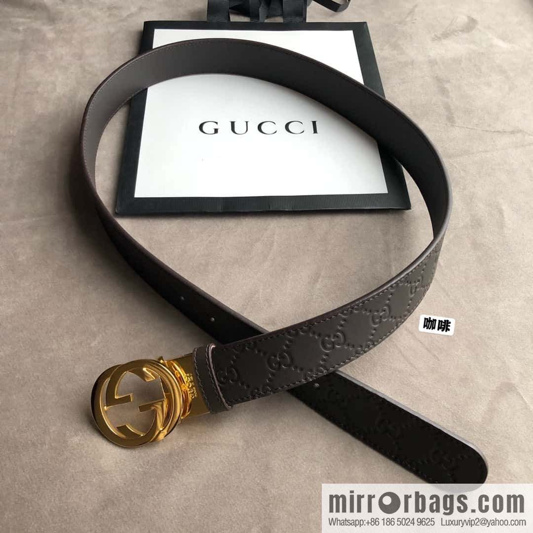 Gucci Gucci Men's First Layer Cowhide Embossed Metal Rotary Buckle Belt 3.5cm