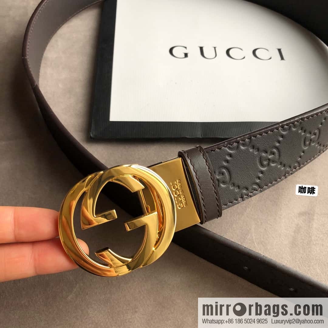 Gucci Gucci Men's First Layer Cowhide Embossed Metal Rotary Buckle Belt 3.5cm