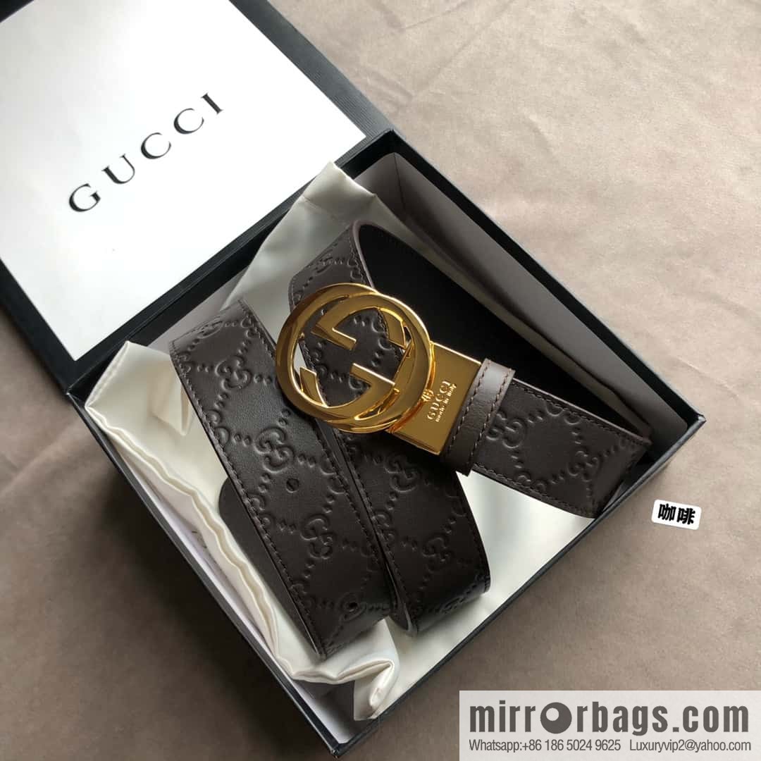 Gucci Gucci Men's First Layer Cowhide Embossed Metal Rotary Buckle Belt 3.5cm