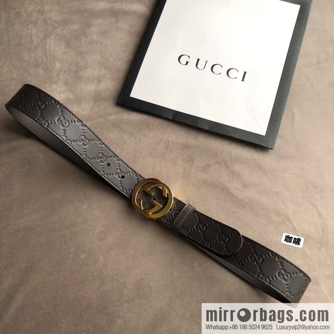 Gucci Gucci Men's First Layer Cowhide Embossed Metal Rotary Buckle Belt 3.5cm