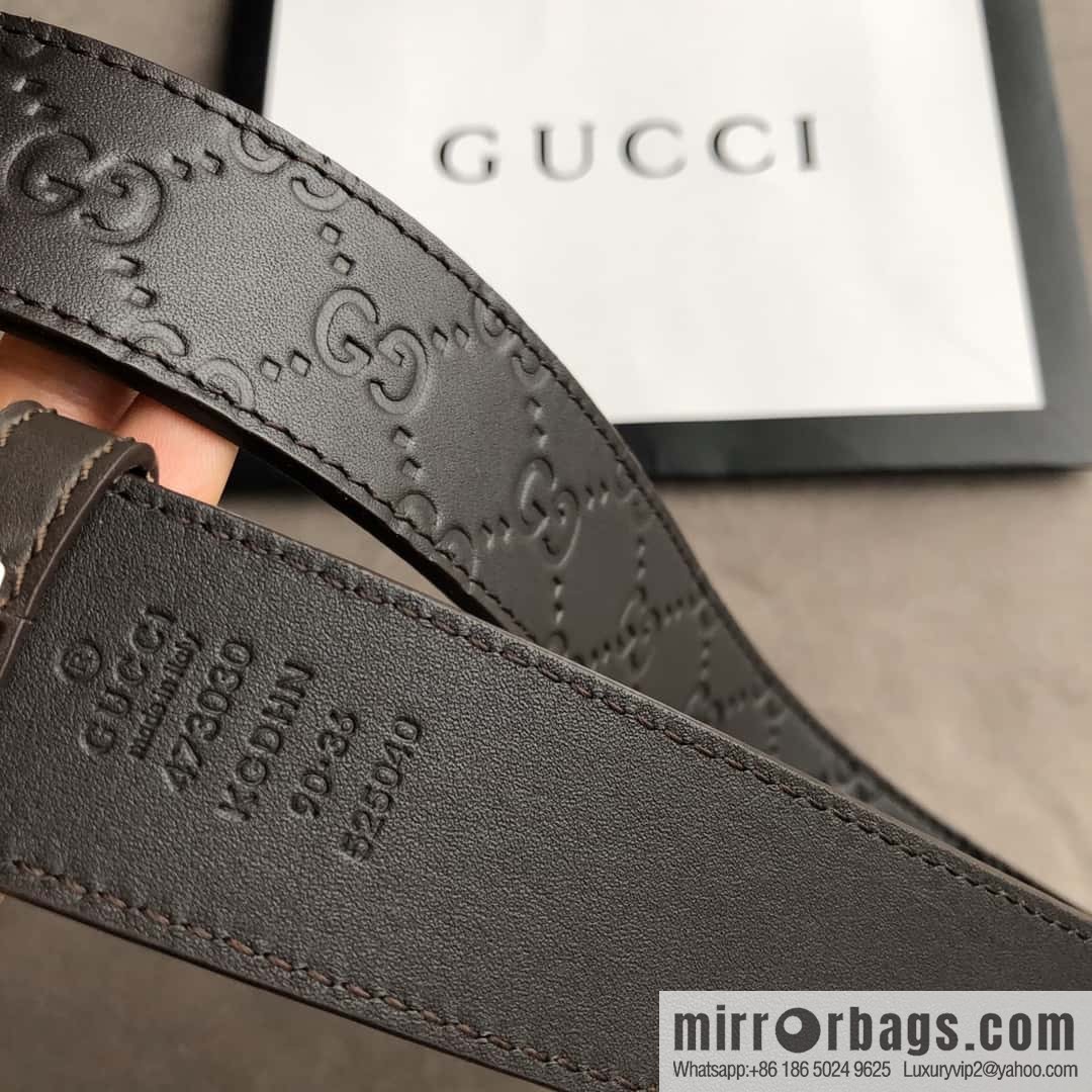 Gucci Gucci Men's First Layer Cowhide Embossed Metal Rotary Buckle Belt 3.5cm