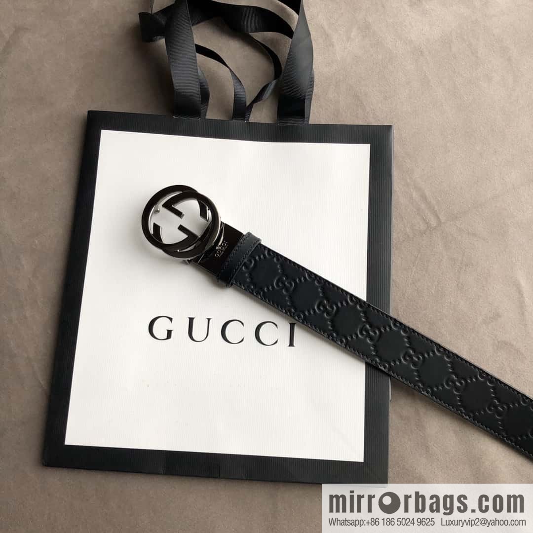 Gucci Gucci Men's First Layer Cowhide Embossed Metal Rotary Buckle Belt 3.5cm