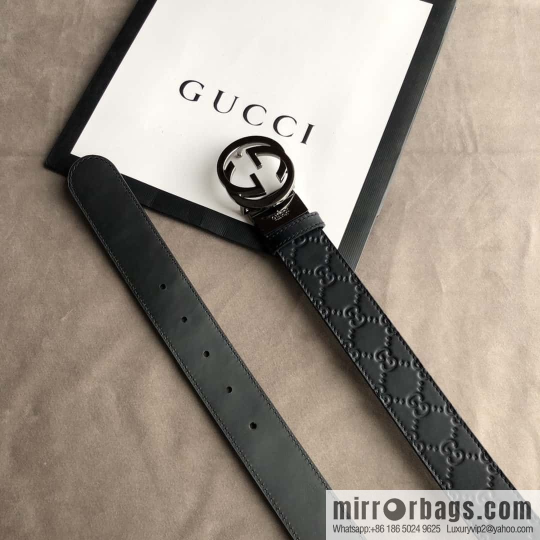 Gucci Gucci Men's First Layer Cowhide Embossed Metal Rotary Buckle Belt 3.5cm