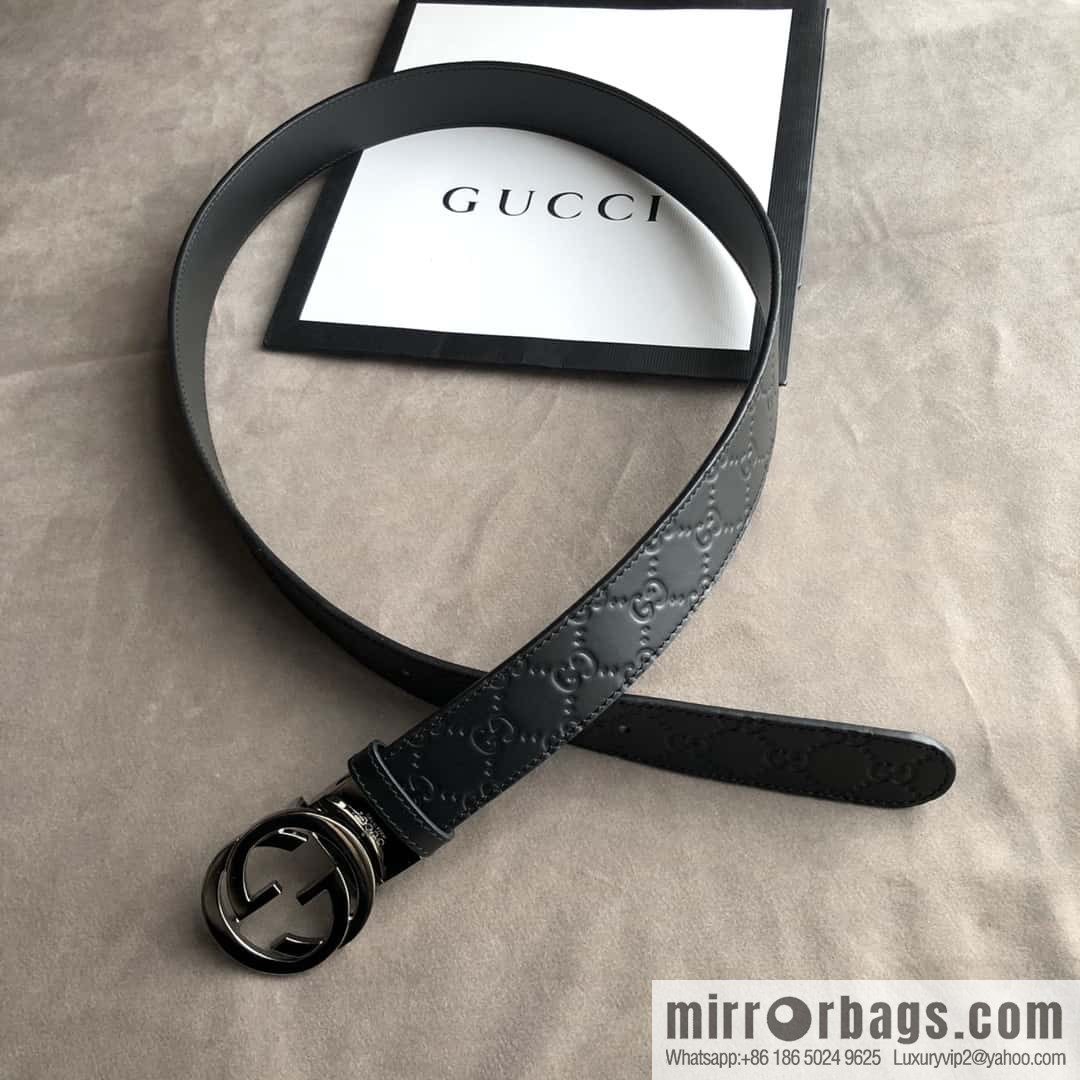 Gucci Gucci Men's First Layer Cowhide Embossed Metal Rotary Buckle Belt 3.5cm