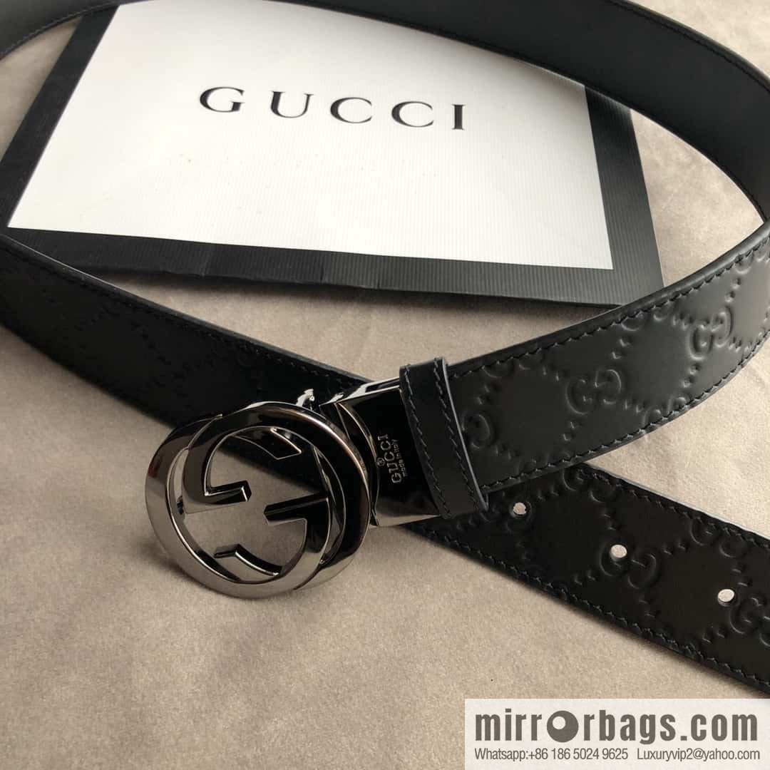 Gucci Gucci Men's First Layer Cowhide Embossed Metal Rotary Buckle Belt 3.5cm
