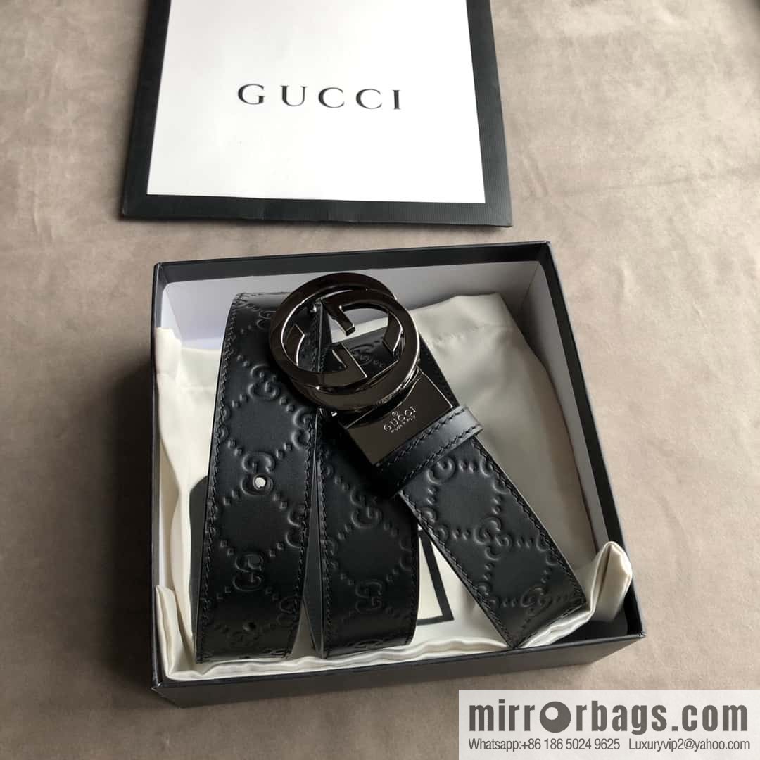 Gucci Gucci Men's First Layer Cowhide Embossed Metal Rotary Buckle Belt 3.5cm