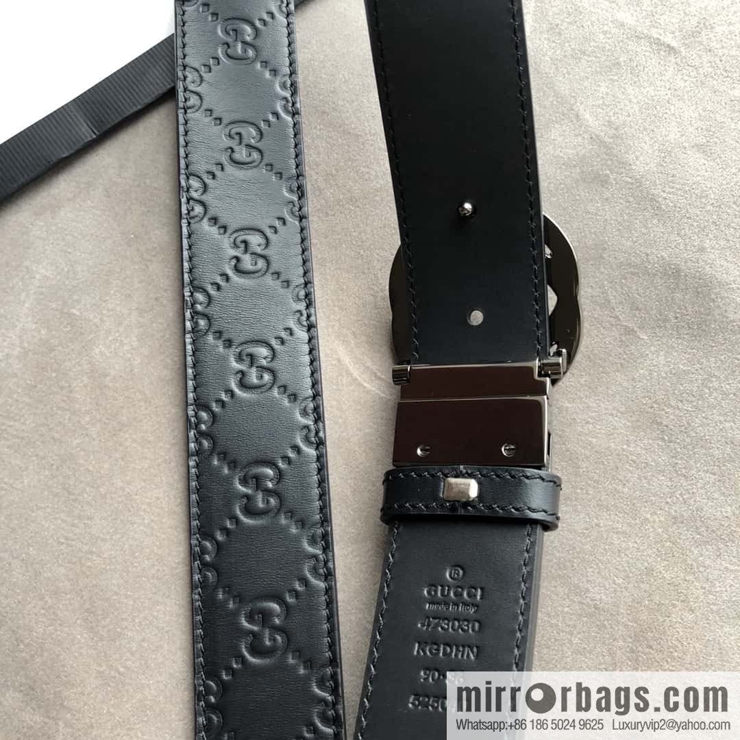 Gucci Gucci Men's First Layer Cowhide Embossed Metal Rotary Buckle Belt 3.5cm
