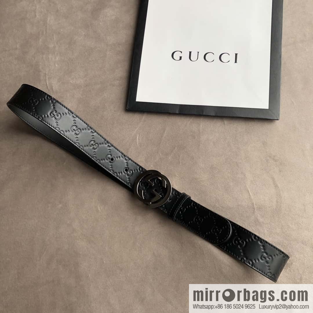 Gucci Gucci Men's First Layer Cowhide Embossed Metal Rotary Buckle Belt 3.5cm
