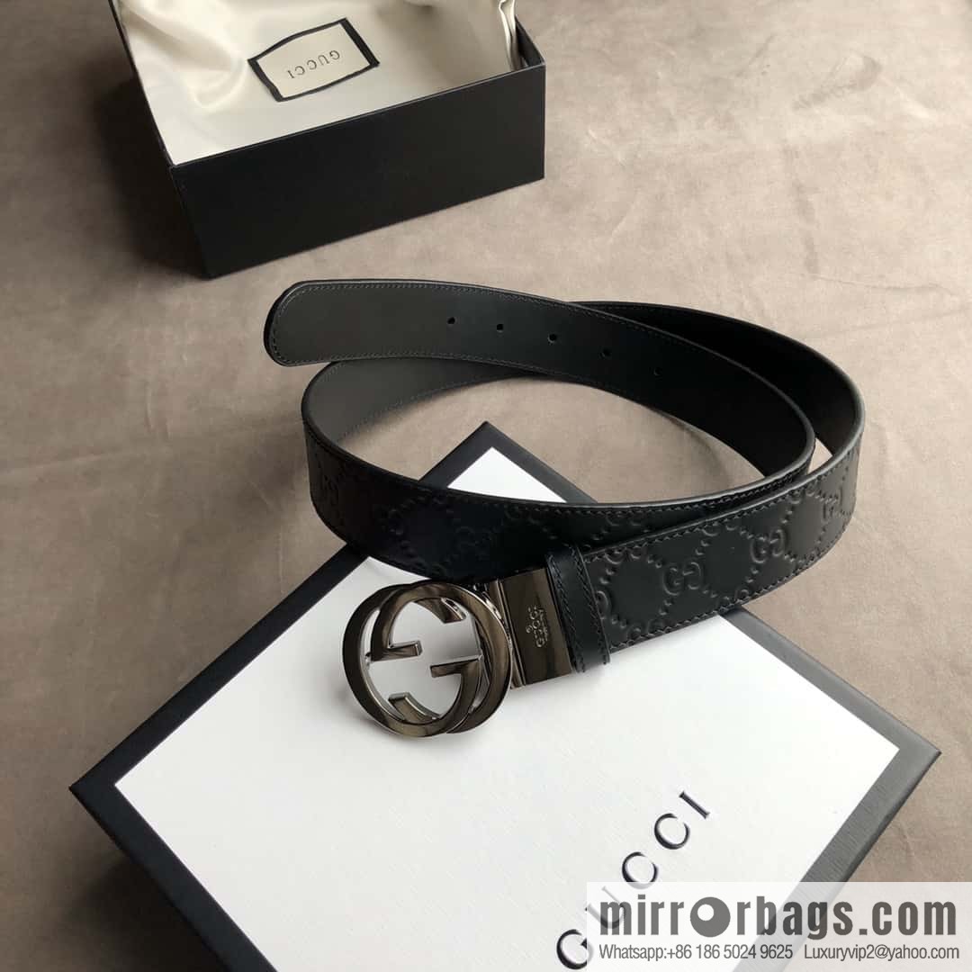 Gucci Gucci Men's First Layer Cowhide Embossed Metal Rotary Buckle Belt 3.5cm