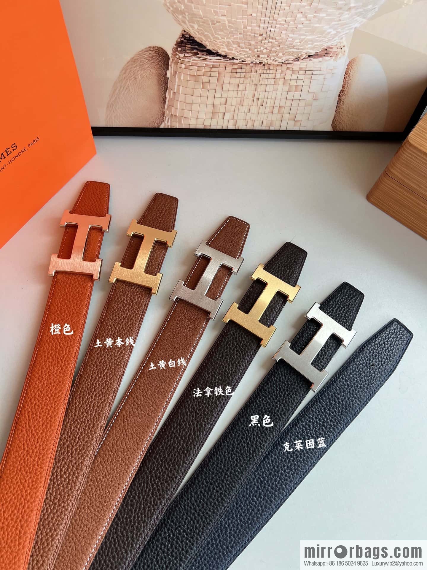 Hermes H metal solder joint buckle, men's double-sided leather belt 38mm