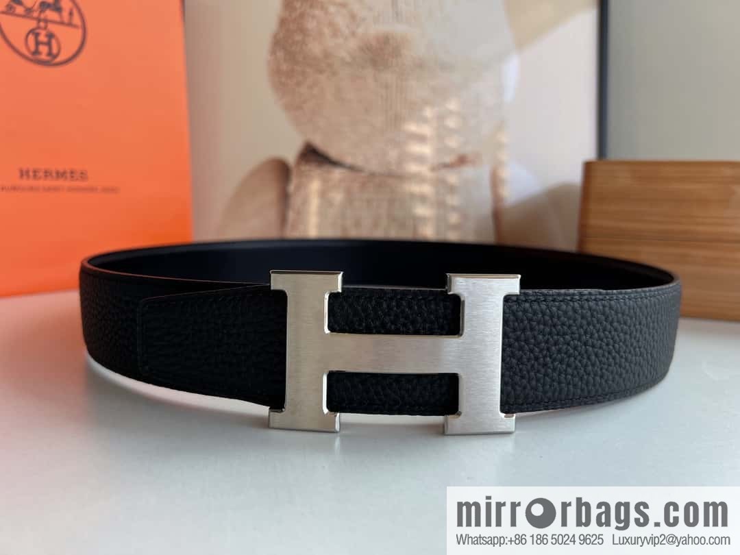 Hermes H metal solder joint buckle, men's double-sided leather belt 38mm