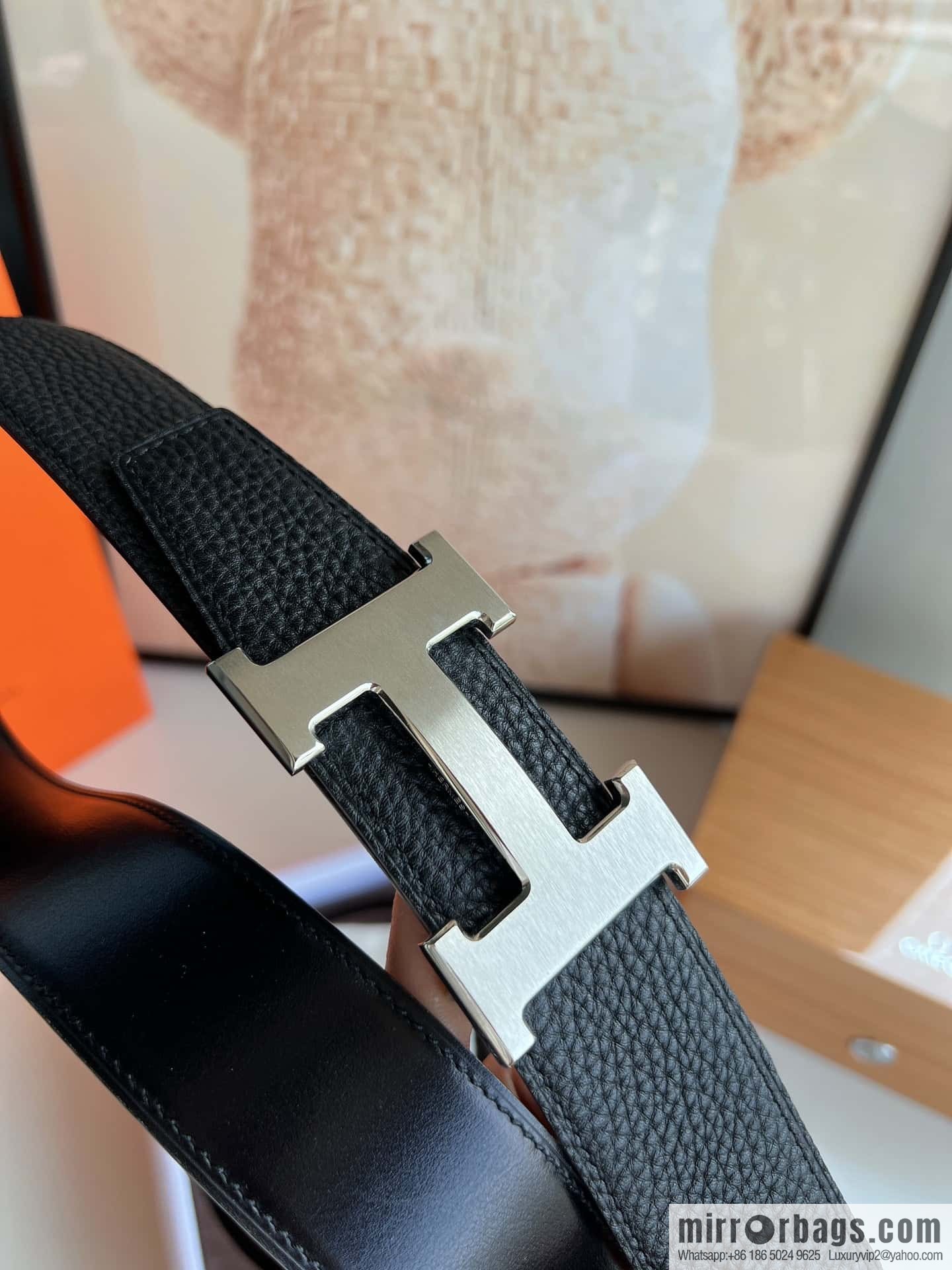 Hermes H metal solder joint buckle, men's double-sided leather belt 38mm