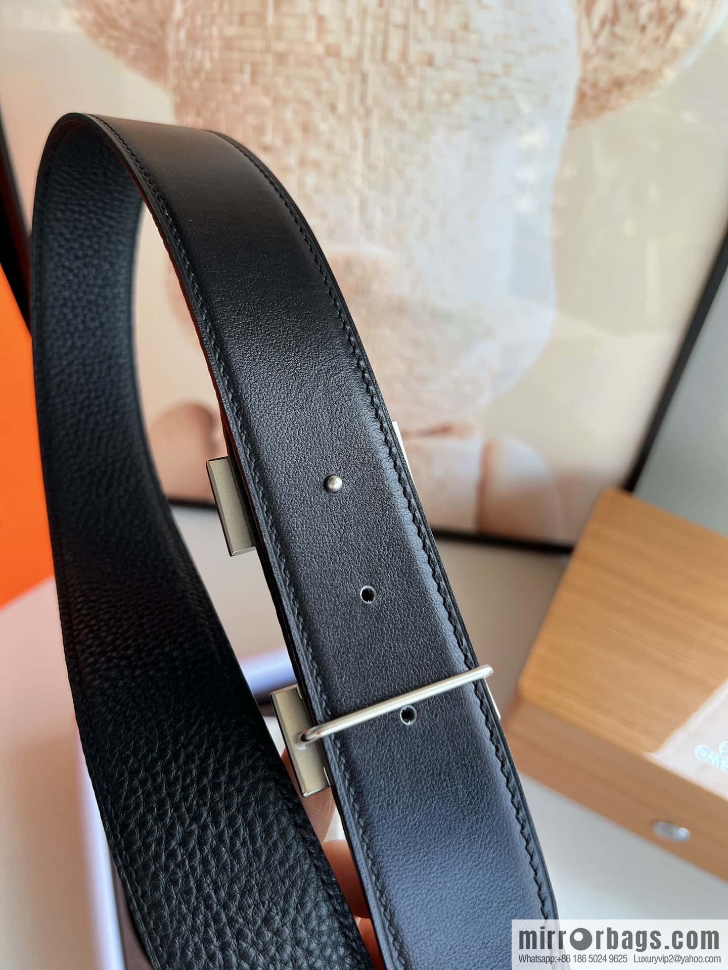 Hermes H metal solder joint buckle, men's double-sided leather belt 38mm