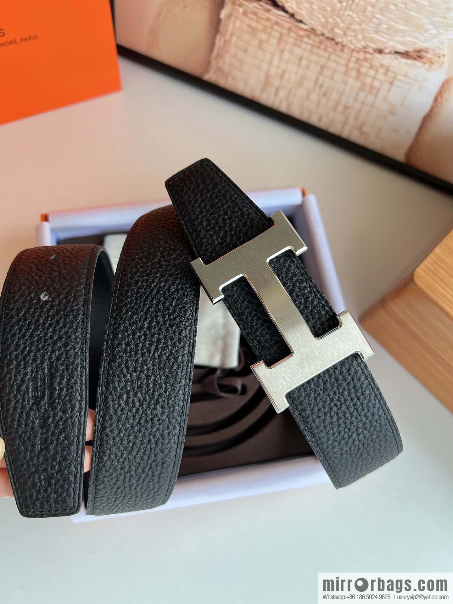 Hermes H metal solder joint buckle, men's double-sided leather belt 38mm