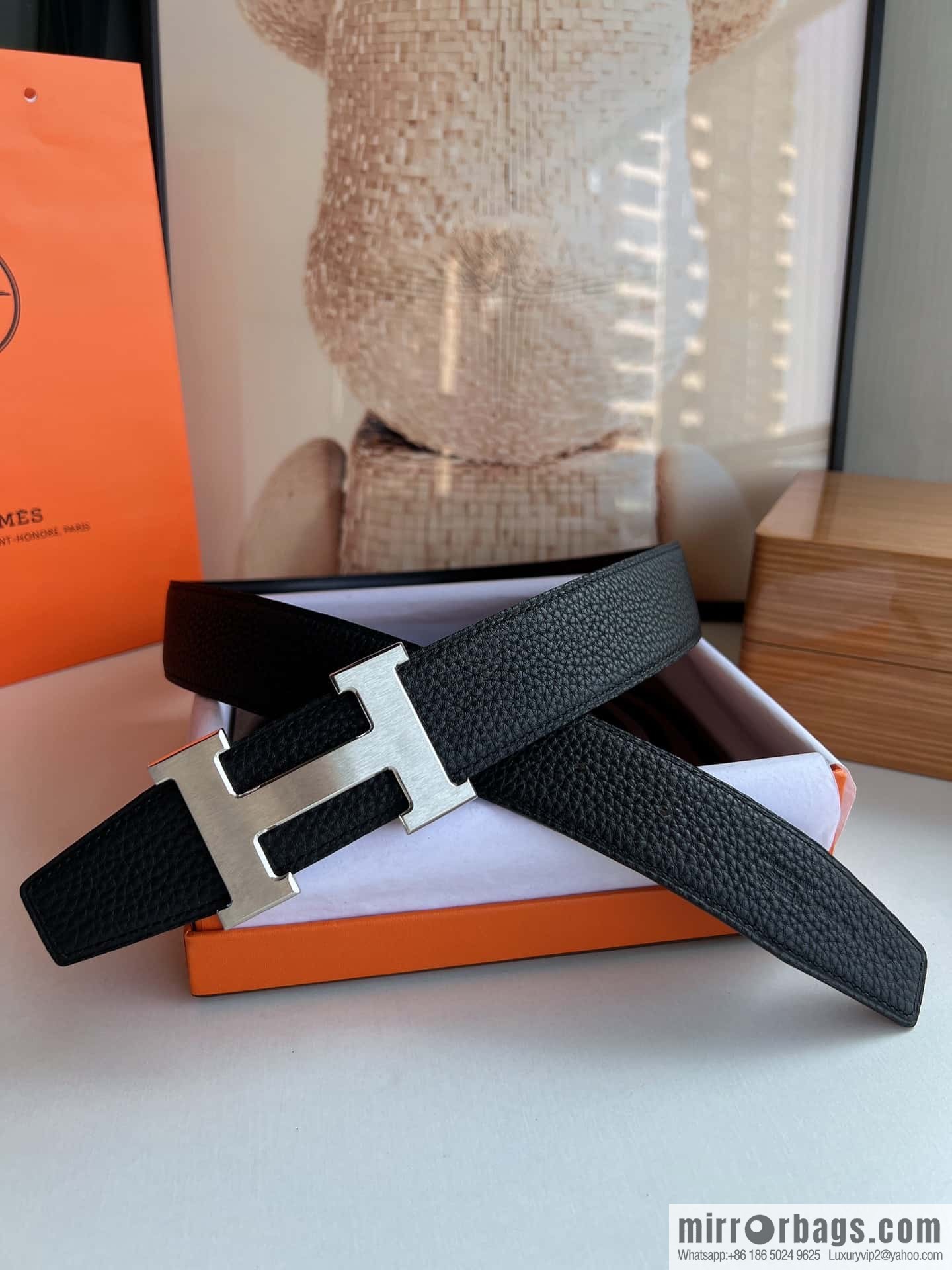 Hermes H metal solder joint buckle, men's double-sided leather belt 38mm