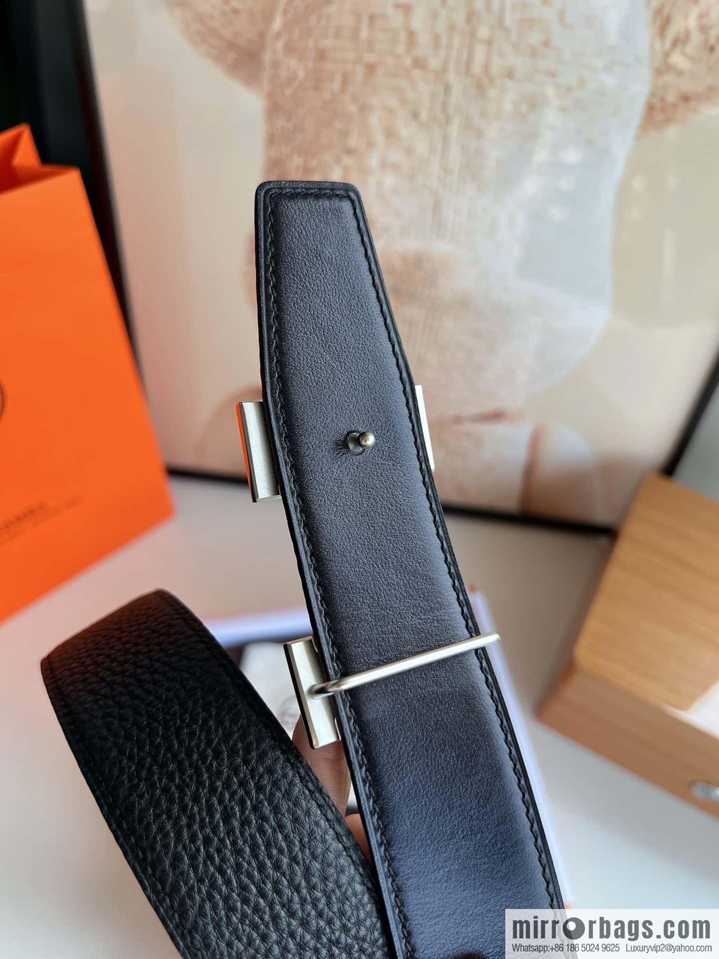 Hermes H metal solder joint buckle, men's double-sided leather belt 38mm