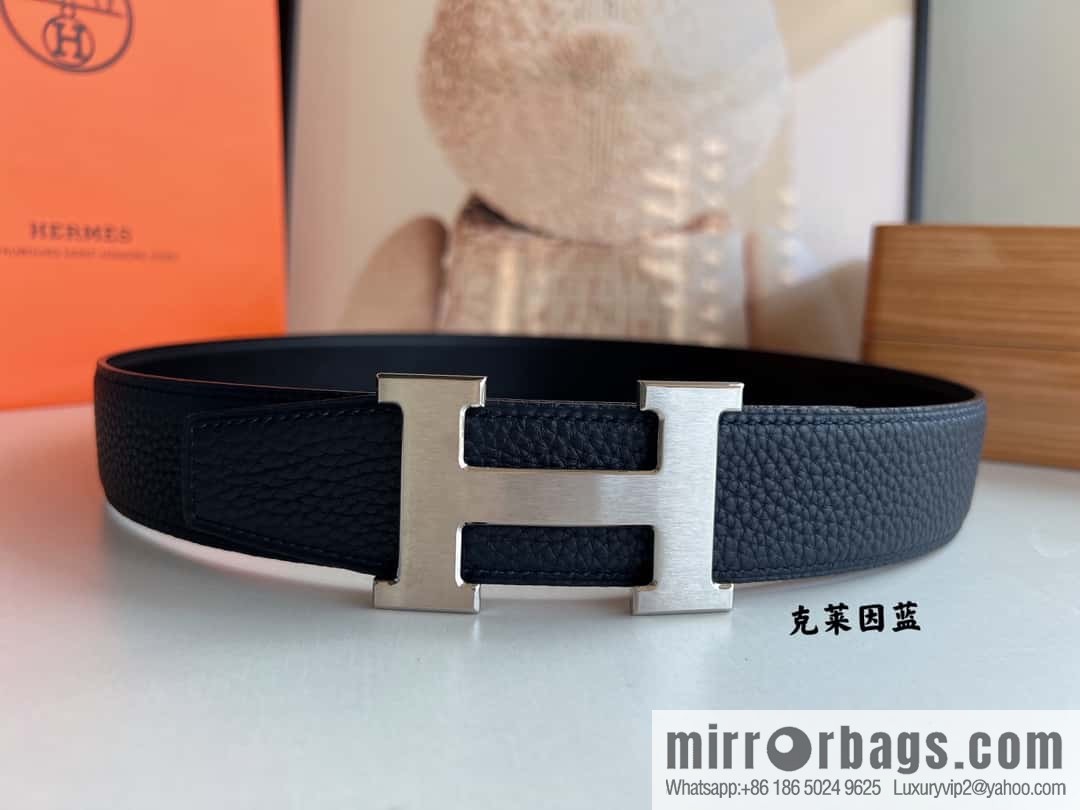 Hermes H metal solder joint buckle, men's double-sided leather belt 38mm