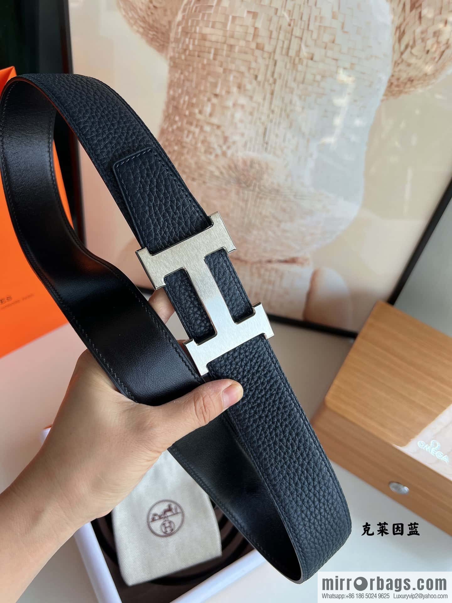 Hermes H metal solder joint buckle, men's double-sided leather belt 38mm