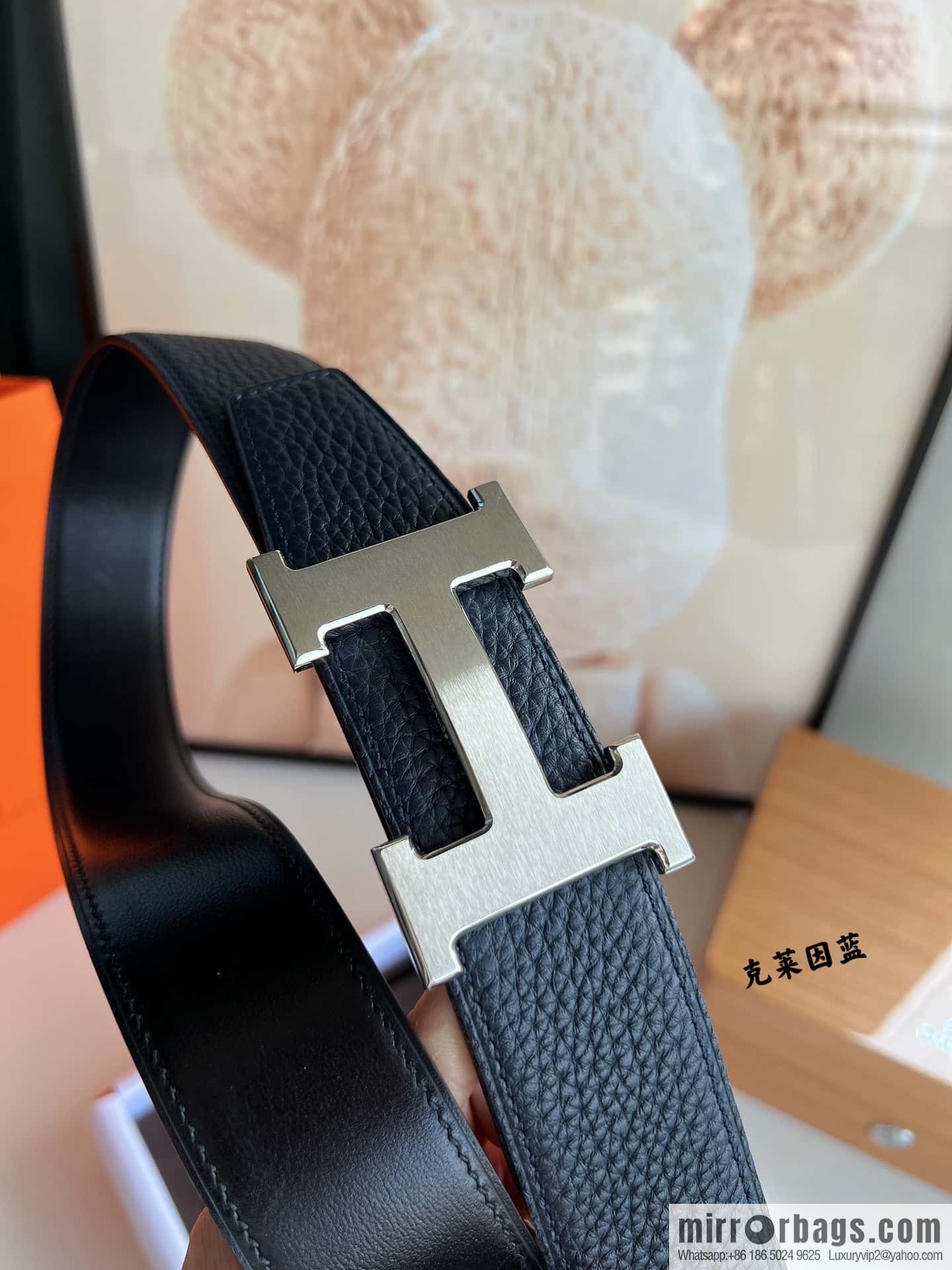 Hermes H metal solder joint buckle, men's double-sided leather belt 38mm