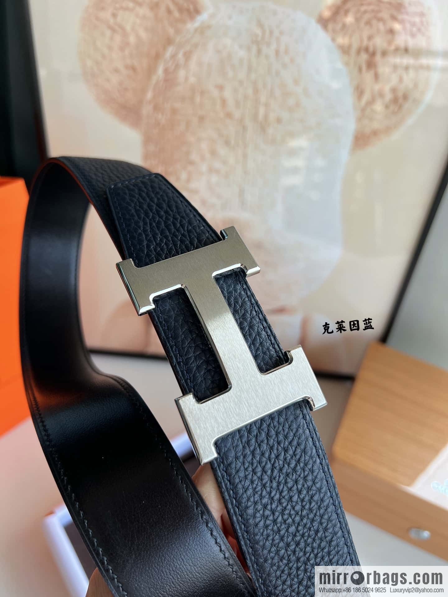 Hermes H metal solder joint buckle, men's double-sided leather belt 38mm
