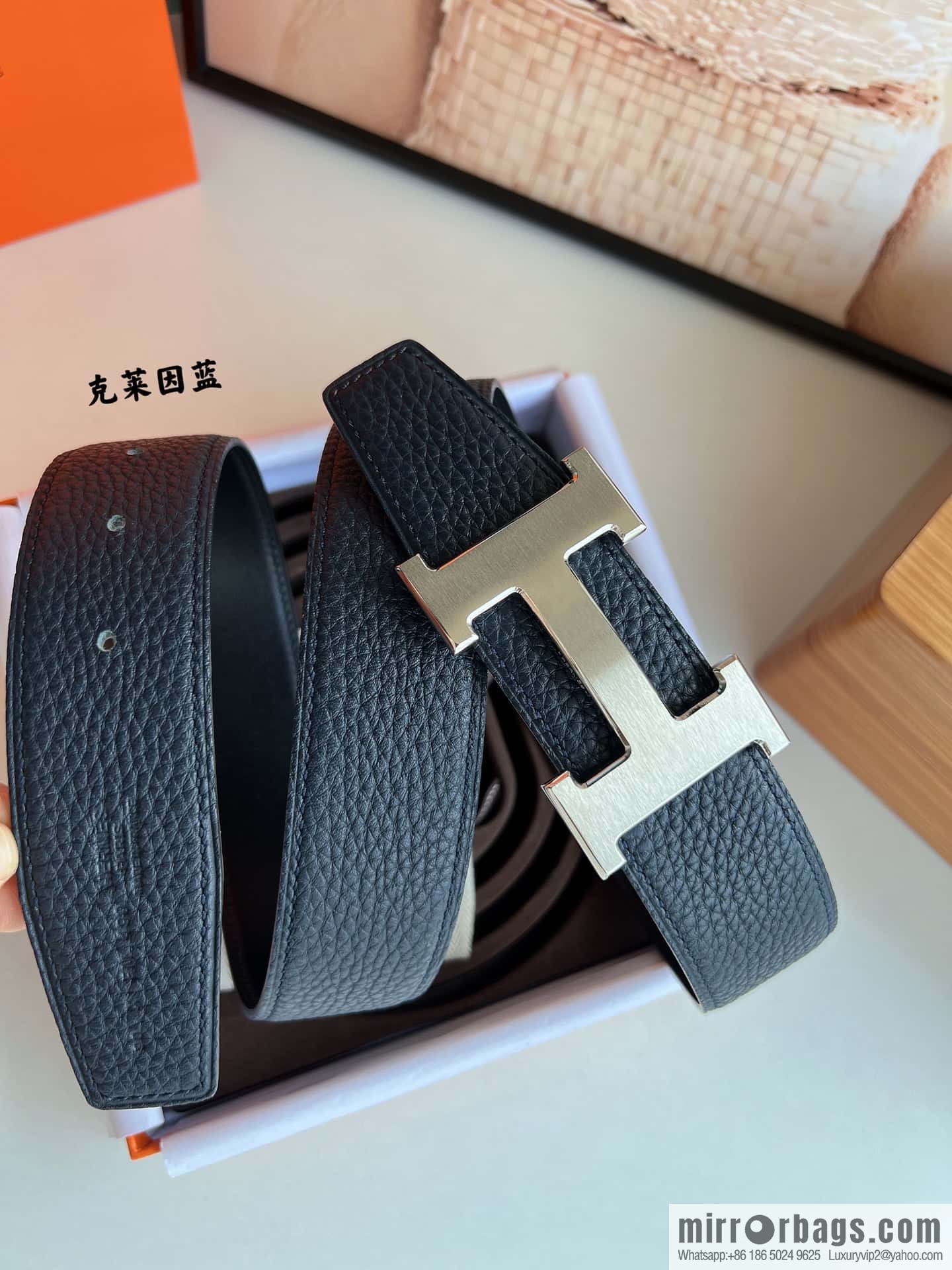 Hermes H metal solder joint buckle, men's double-sided leather belt 38mm