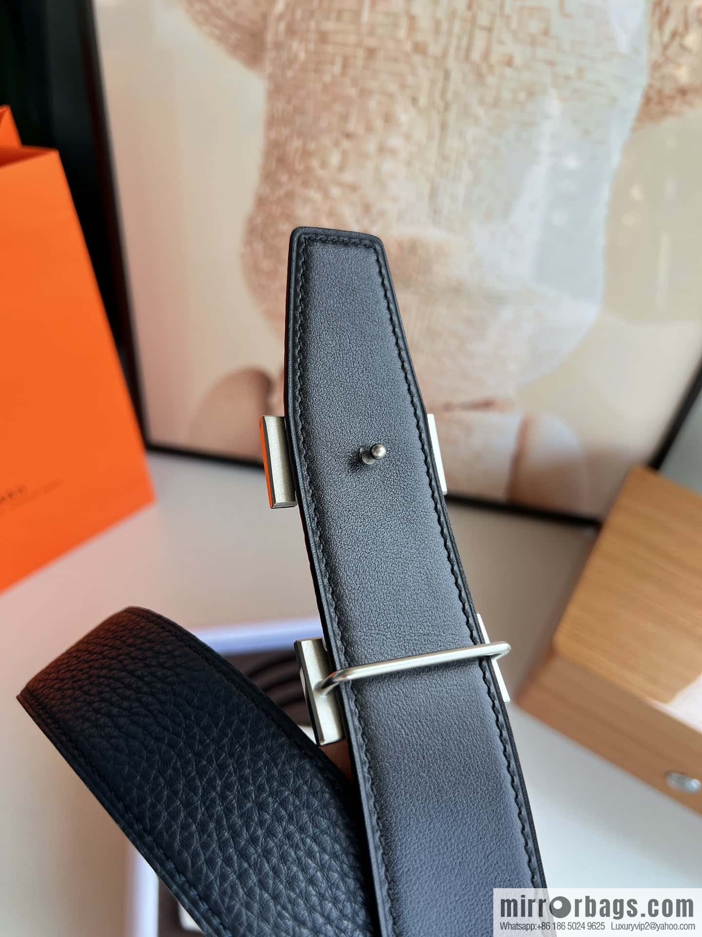 Hermes H metal solder joint buckle, men's double-sided leather belt 38mm