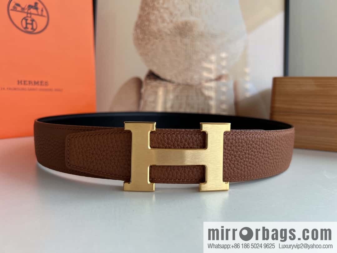 Hermes H metal solder joint buckle, men's double-sided leather belt 38mm