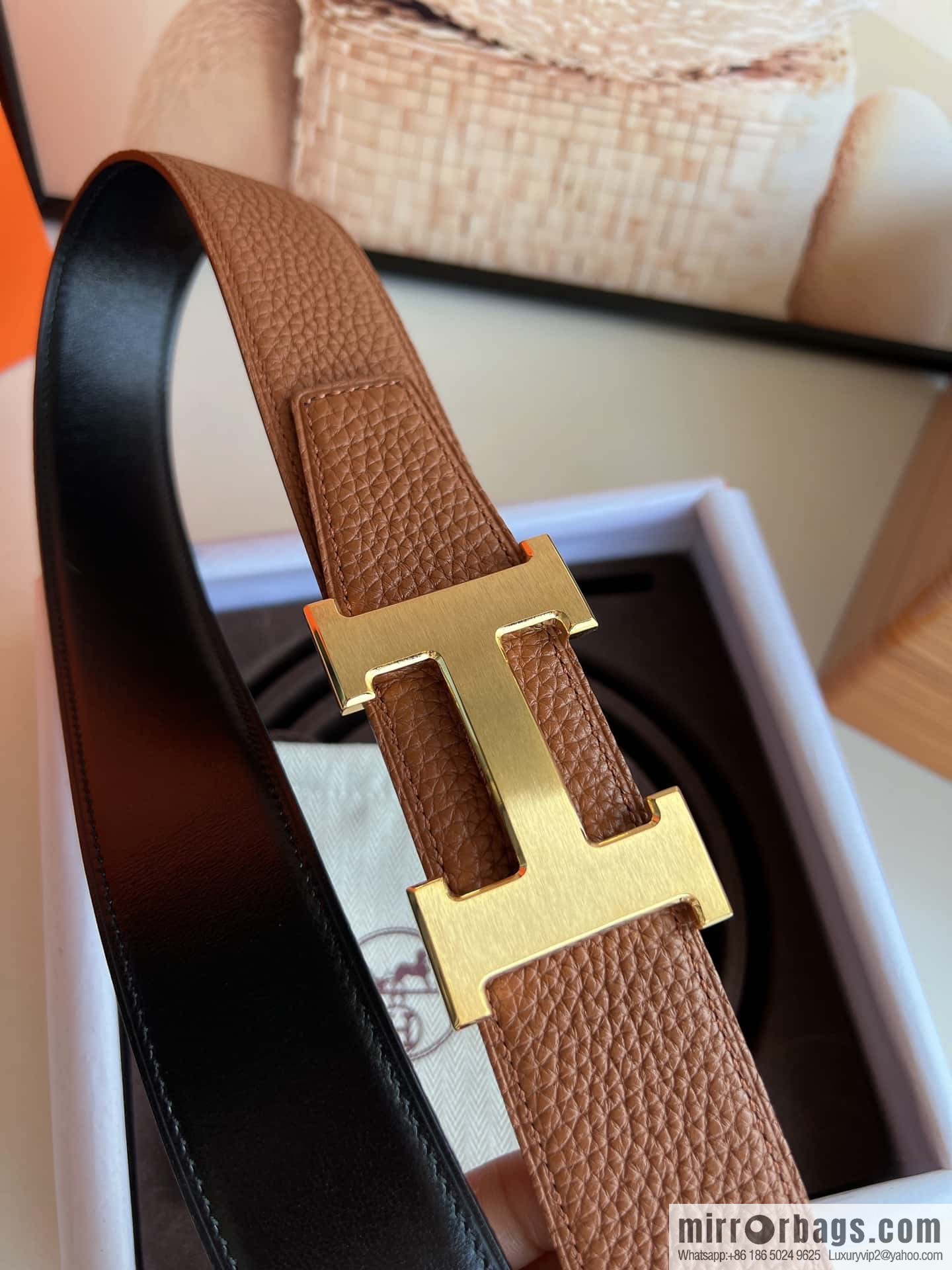 Hermes H metal solder joint buckle, men's double-sided leather belt 38mm