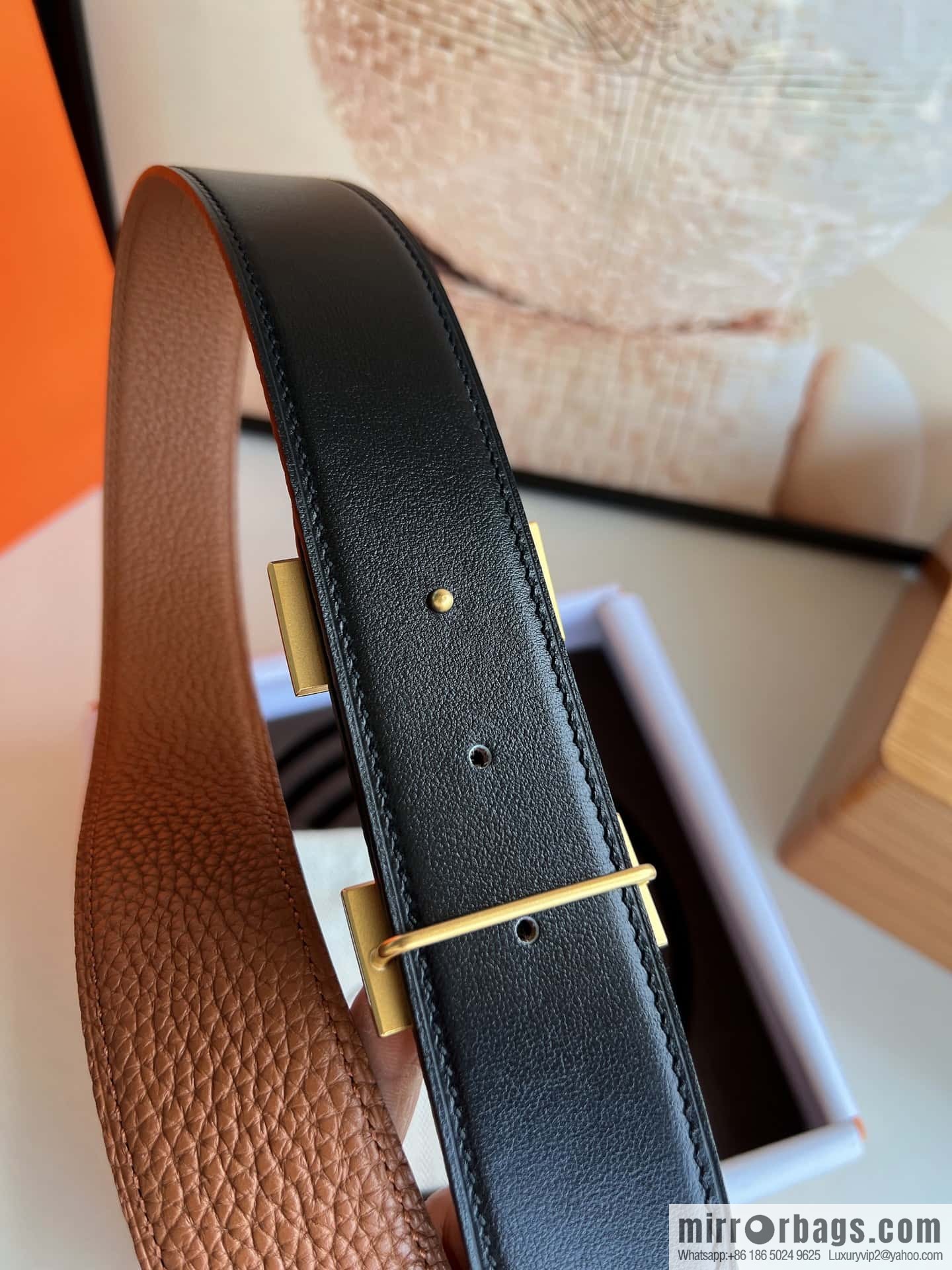 Hermes H metal solder joint buckle, men's double-sided leather belt 38mm