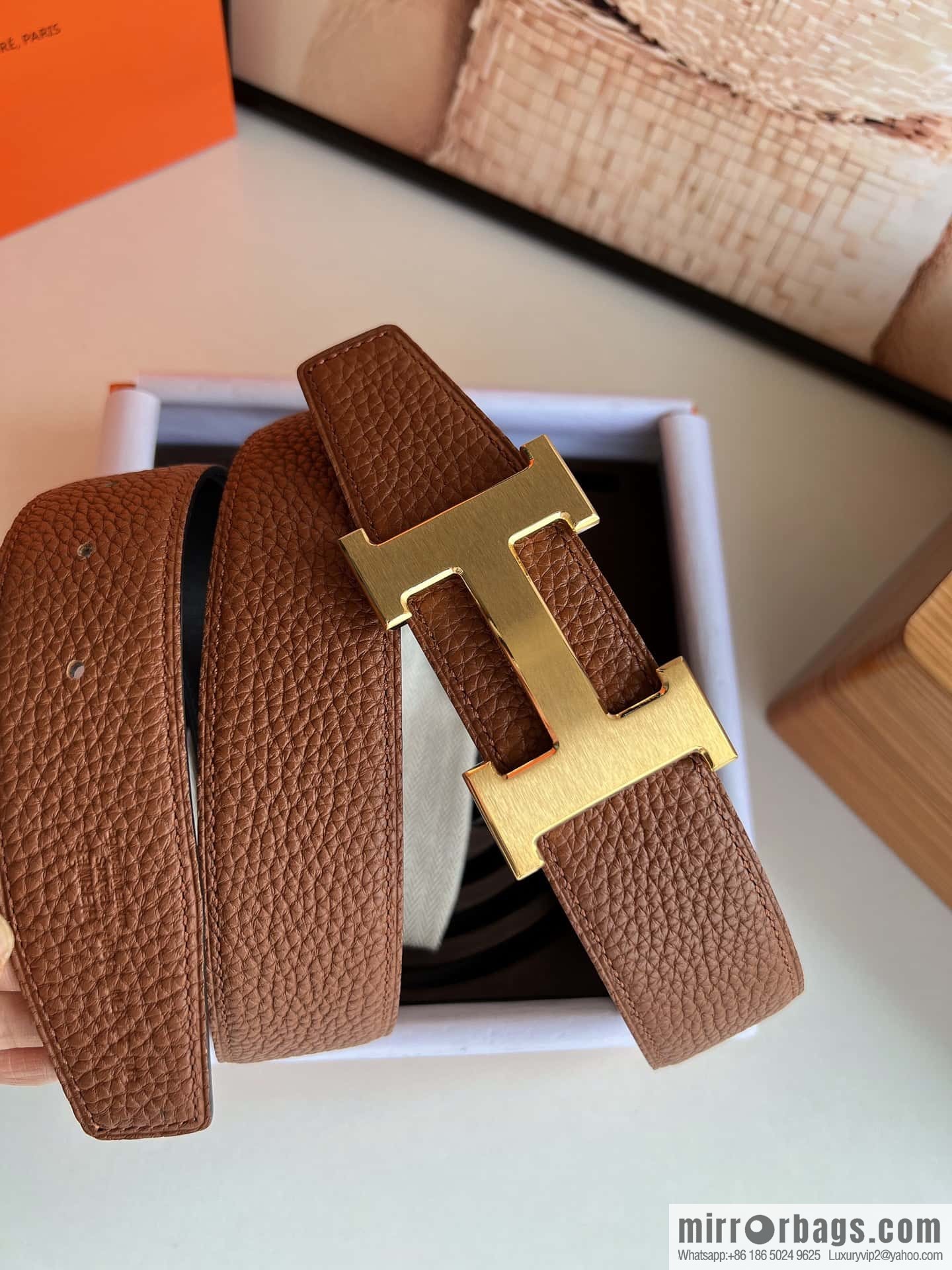 Hermes H metal solder joint buckle, men's double-sided leather belt 38mm