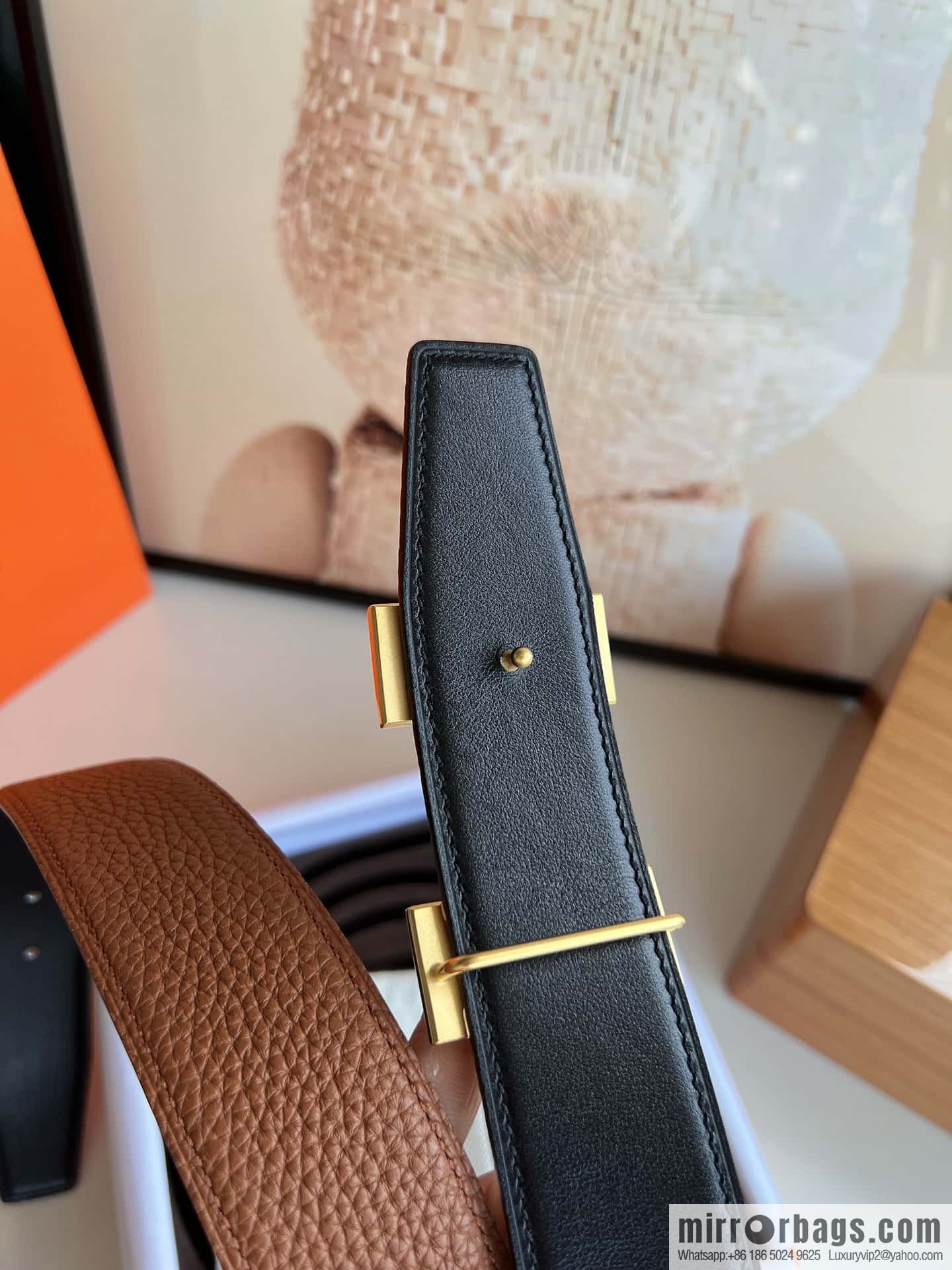 Hermes H metal solder joint buckle, men's double-sided leather belt 38mm