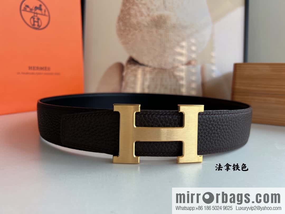 Hermes H metal solder joint buckle, men's double-sided leather belt 38mm