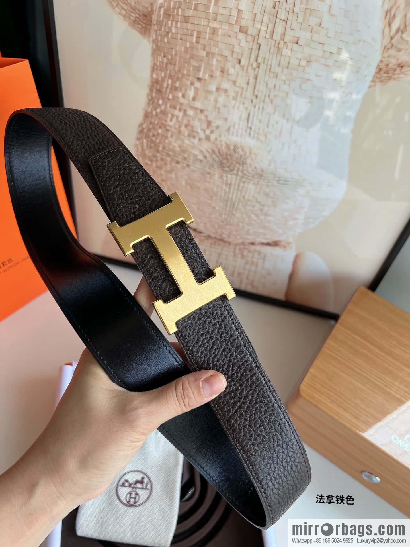 Hermes H metal solder joint buckle, men's double-sided leather belt 38mm